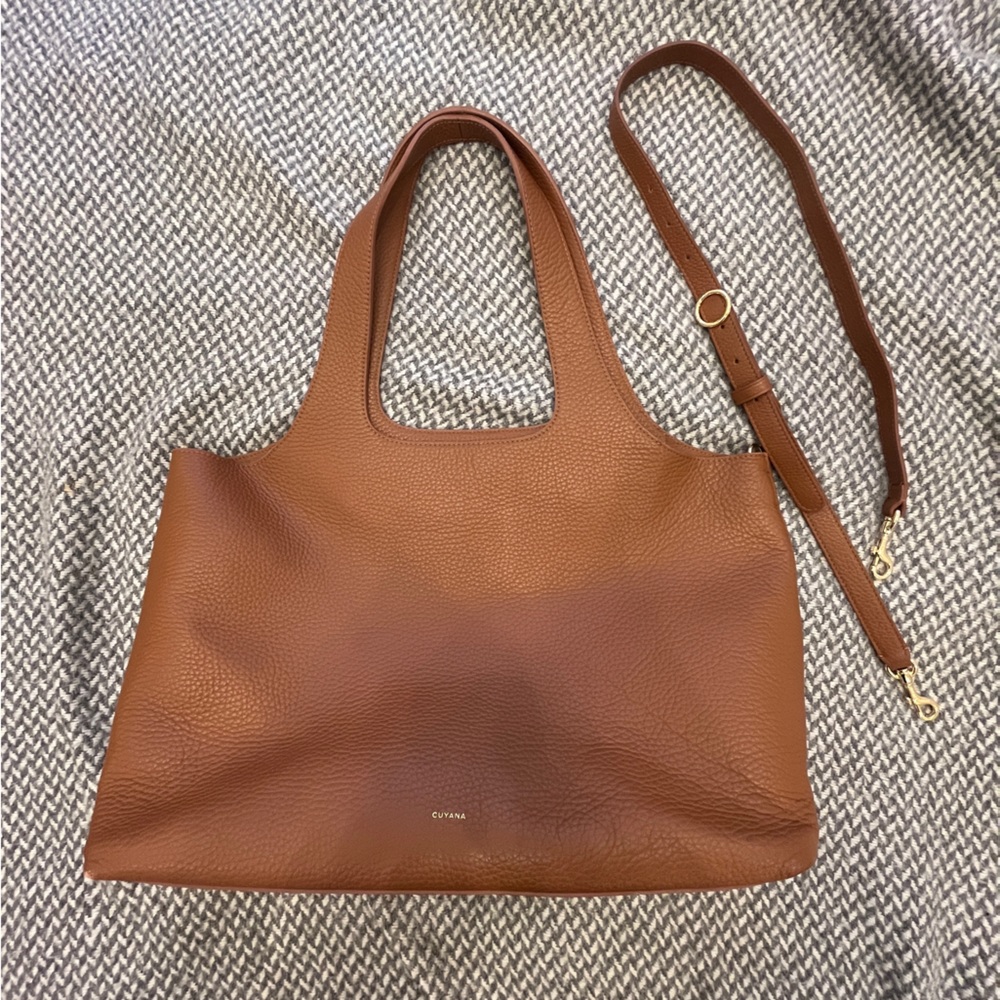 Cuyana 16-Inch System Tote in Caramel Brown Pebble Leather